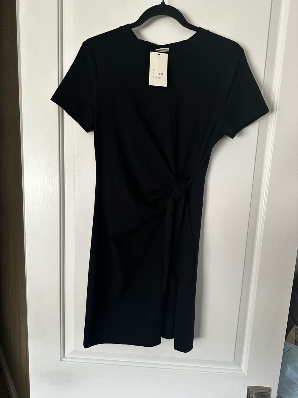 a new day Black Short Sleeve Midi Dress with Side Tie